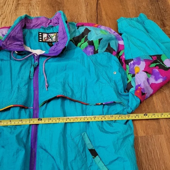 R.E. Sport Rivers Edge 80's Retro Windbreaker Bomber Jacket Multicolor Size L - Picture 9 of 9
